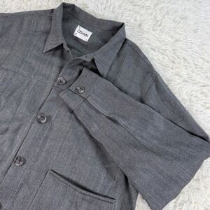 OSHIN Mens Wool Herringbone Twill Chore Jacket Shacket Grey Medium Minimalist